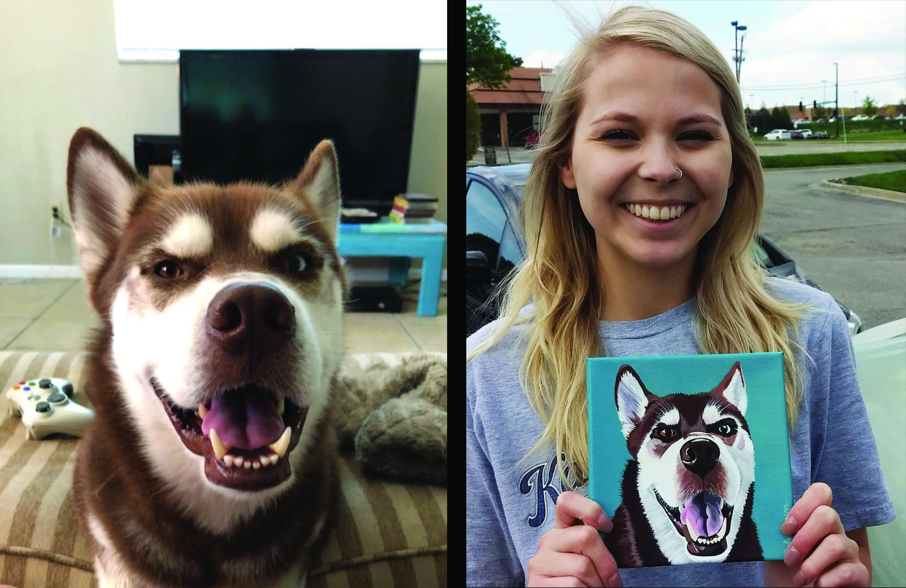 Husky Pet Painting with Proud Owner
